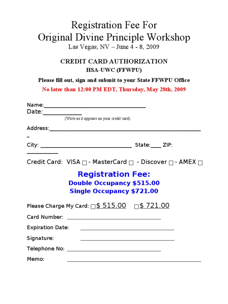 Divine Principle Workshop Registration Form | PDF | Finance & Money ...