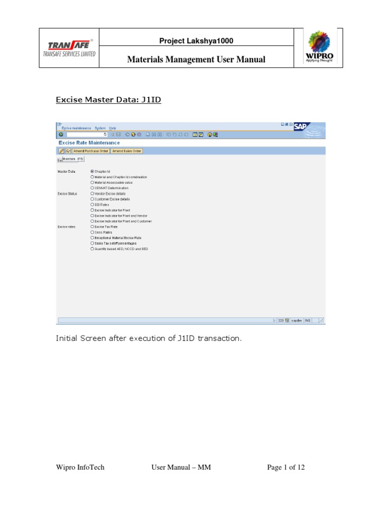 Wipro MM User Manual: Excise Master Data | PDF | Computing | Business