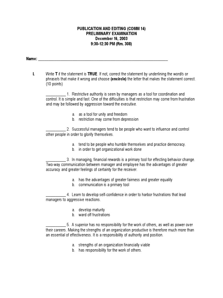 Exam Questions on Management and Publishing | PDF | Newspapers | Business