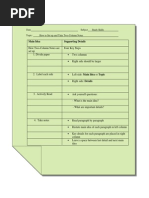 How to Take Two Column Notes Template Newsletter