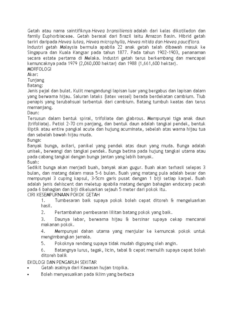 Ciri dan Pembiakan Pokok Getah | PDF