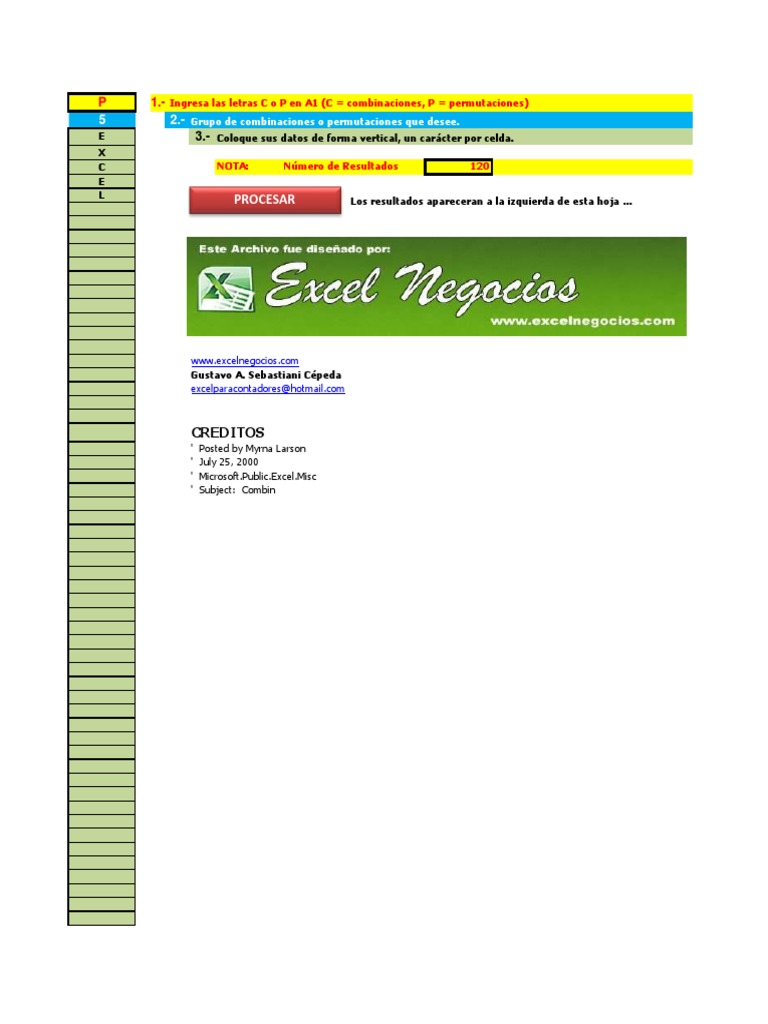 Generar Todas Las Combinaciones Posibles Excel