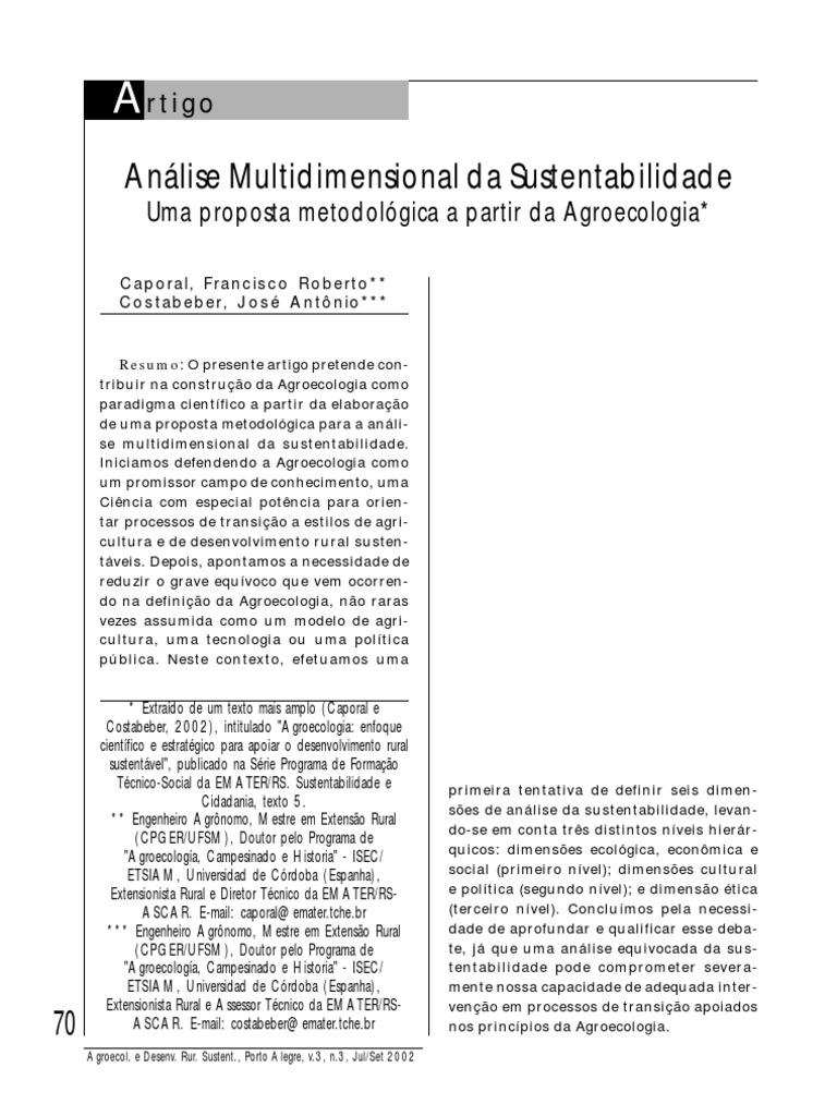 Analise Multidimensional Da Sustentabilidade, Uma Proposta Metodologica ...