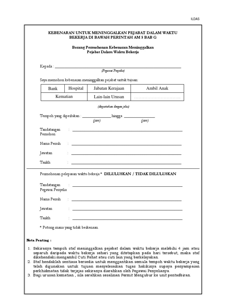 Borang Keluar Pejabat Pdf