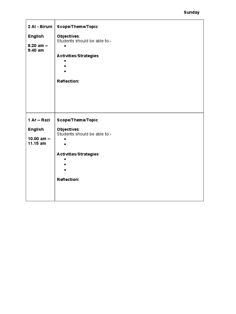 Weekly Class Schedule Overview | PDF | Home & Garden
