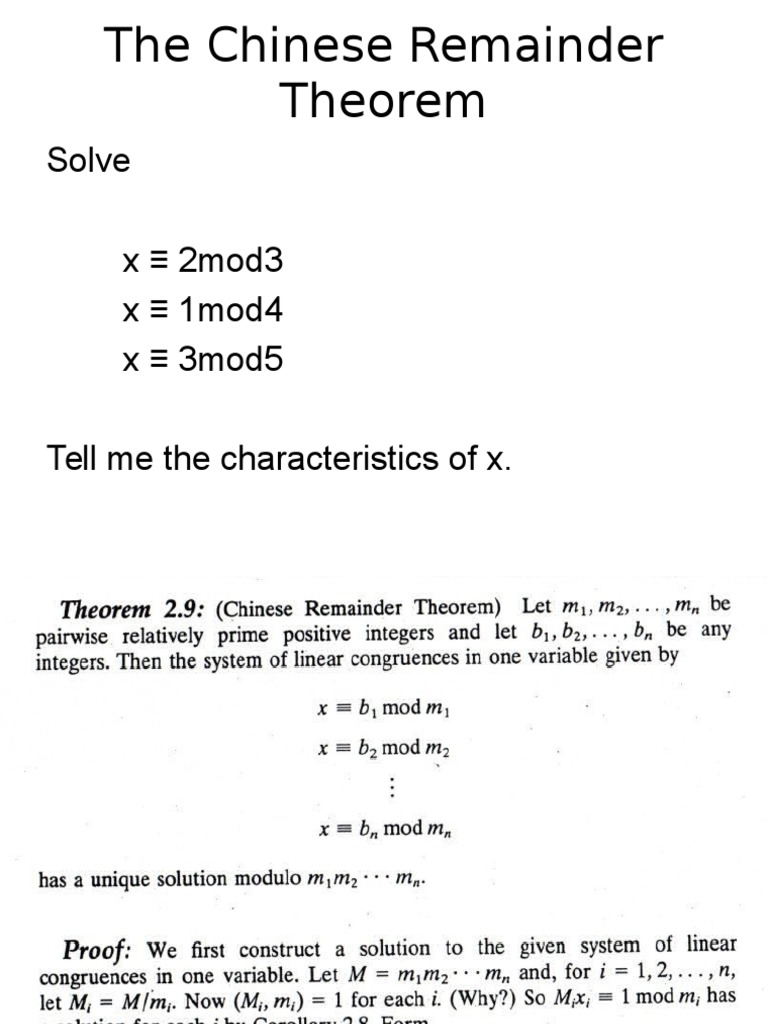 Chinese Remainder Theorem Example | PDF