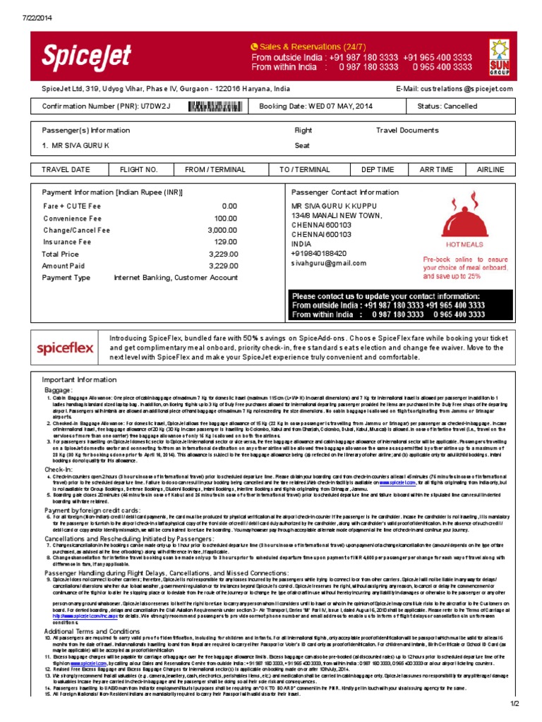 cabin baggage size for spicejet