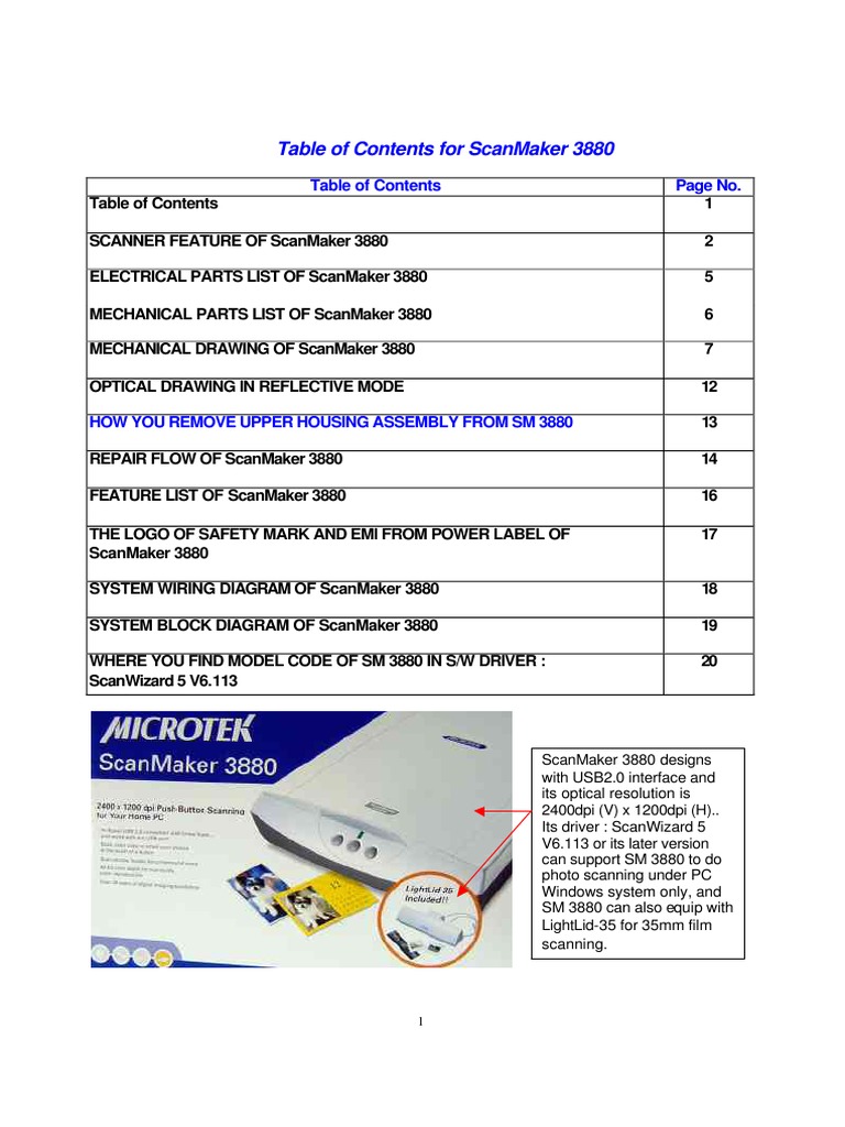 Microtek ScanMaker 3880 (Service Manual) | PDF | Imaging | Optics
