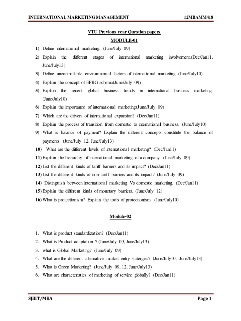 MbaIVInternational Marketing Management [12mbamm418]Question Paper Advertising Marketing