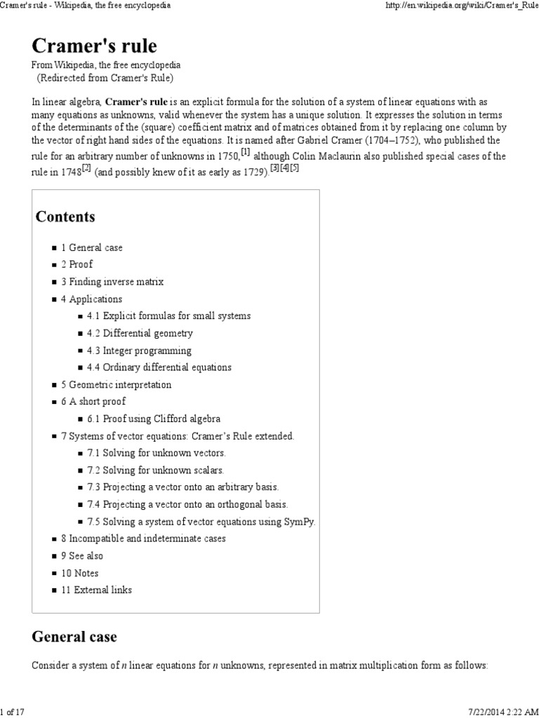 Cramer's Rule Wikipedia, The Free Encyclopedia PDF Determinant
