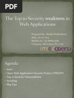 The Top 10 Security Weakness (Vulnerabilities) in Web Applications (OWASP Top 10)