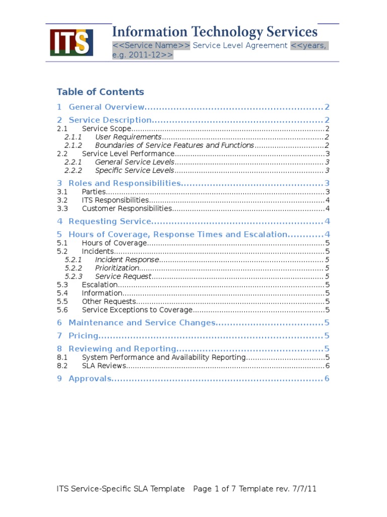 Sla Template  PDF  Service Level Agreement  Information In information technology service level agreement template