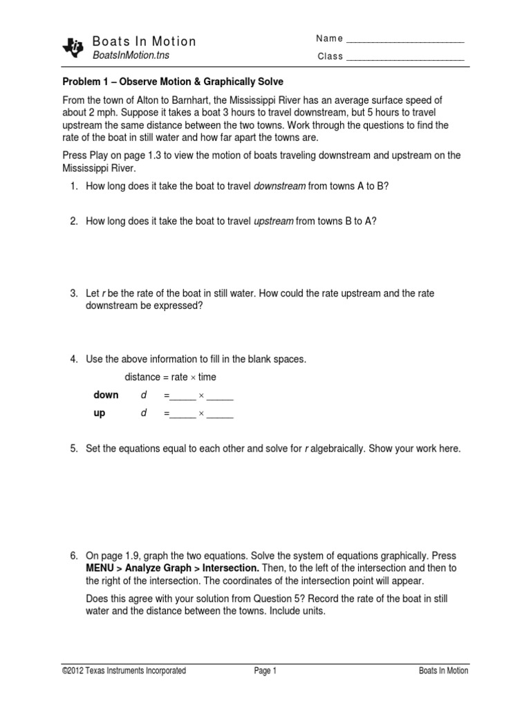 Boats in Motion: Problem 1 - Observe Motion & Graphically Solve | PDF ...