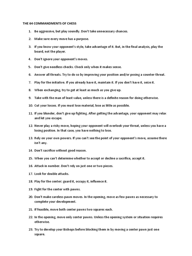 64 Commandments of Chess Strategies | PDF | Abstract Strategy Games ...