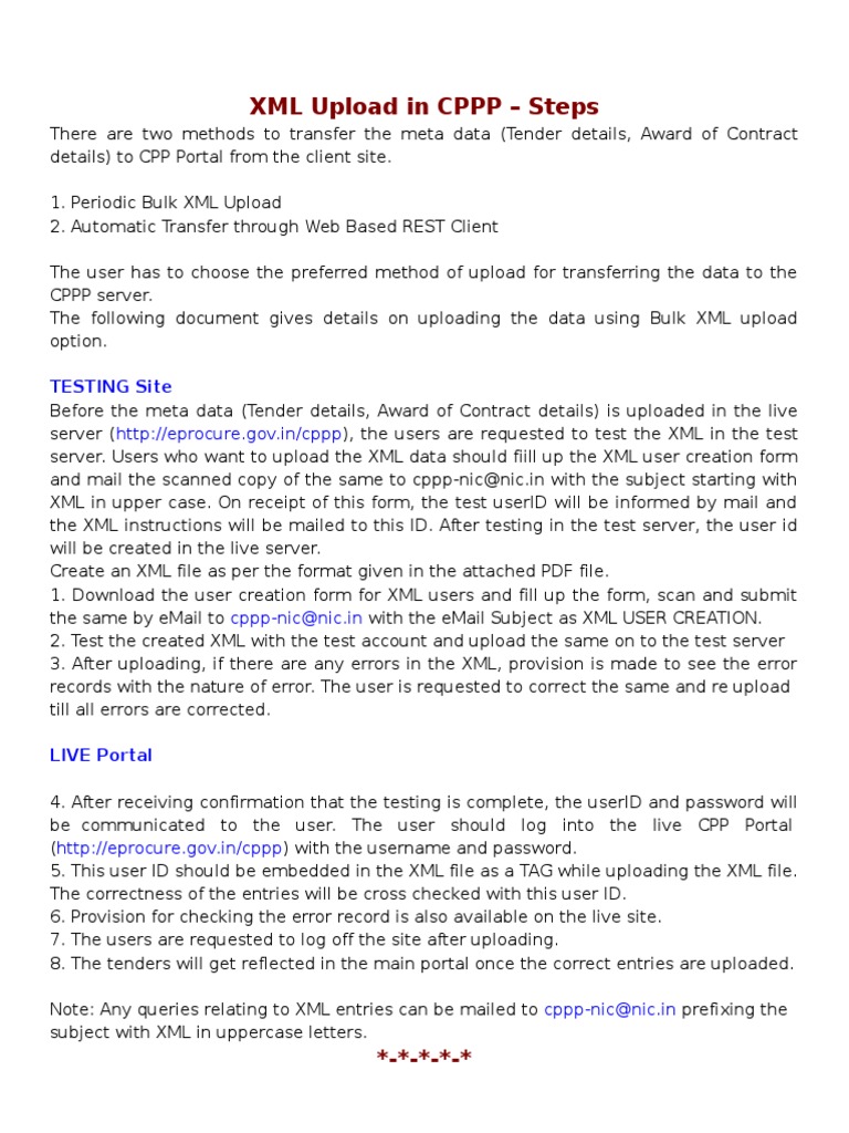 XML Upload Process for CPPP Users | PDF | Information Technology | Software