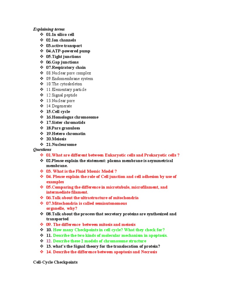 Cell Biology Questions and Answers | PDF | Cell Nucleus | Cell (Biology)