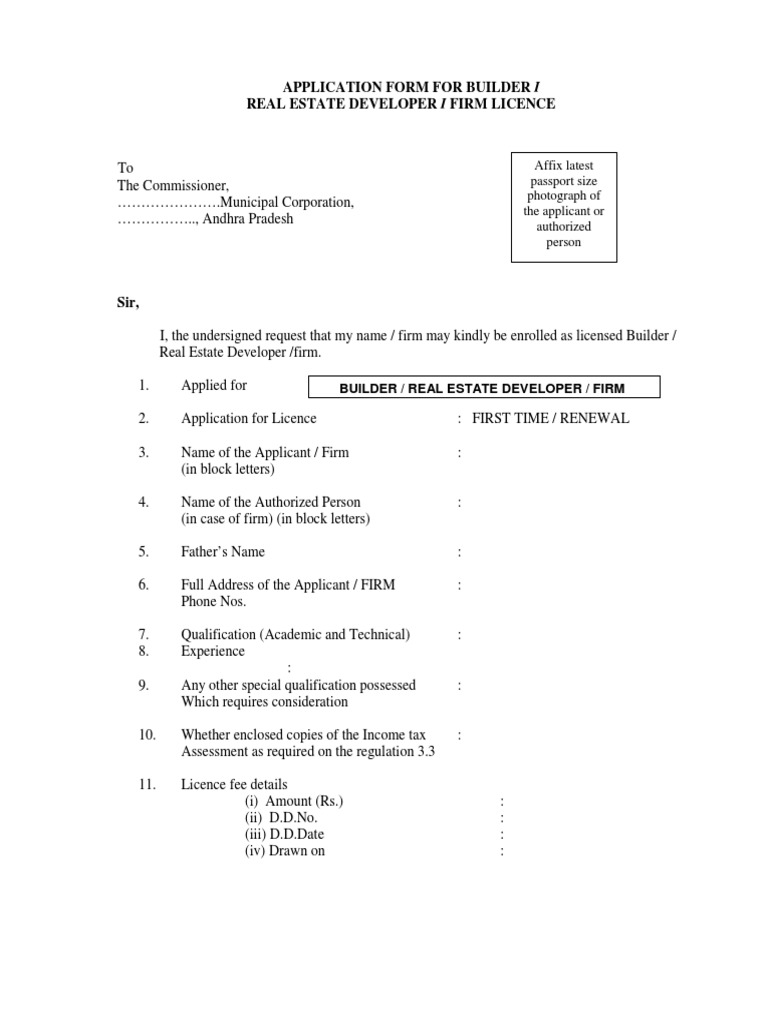 Builder Licence Application Form | PDF | Business