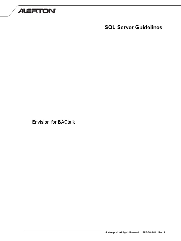 Alerton Envision SQL Guidelines | Microsoft Sql Server | Microsoft Access