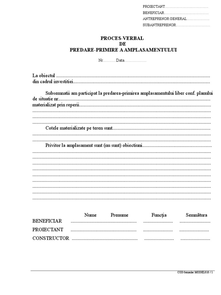 Proces Verbal Predare Primire Amplasament Completat Total Pageviews