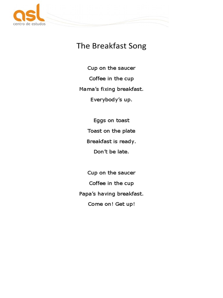 Breakfast Song for Kids | PDF | Cooking, Food & Wine