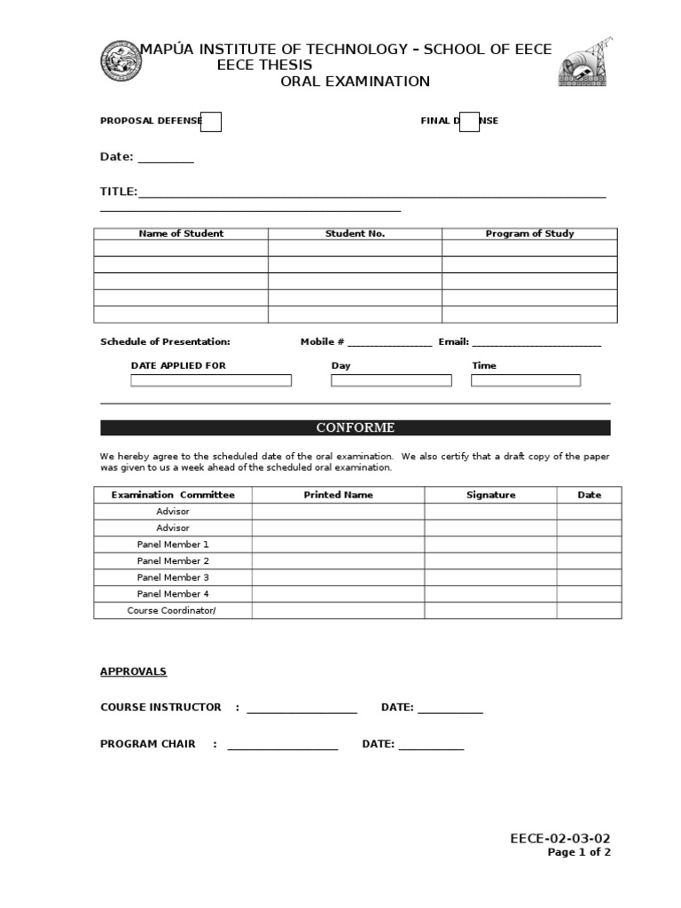 EECE Thesis Oral Exam Proposal Form | PDF