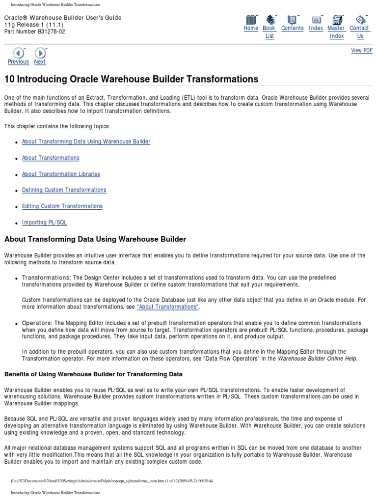 10 Introducing Oracle Warehouse Builder Transformations | PDF | Pl/Sql ...