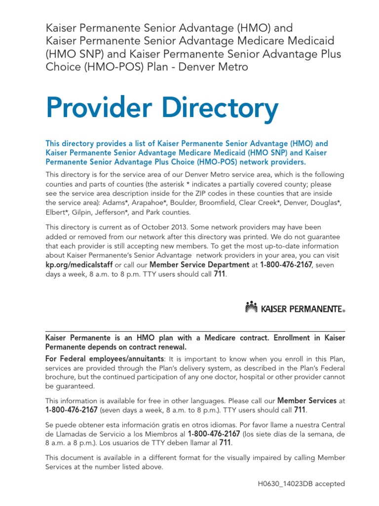 Kaiser Permanente Senior Advantage 2014 Provider Directory A