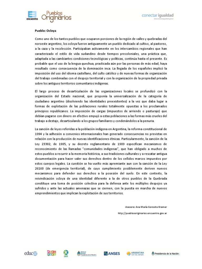 Ocloya PDF Gente indígena Argentina