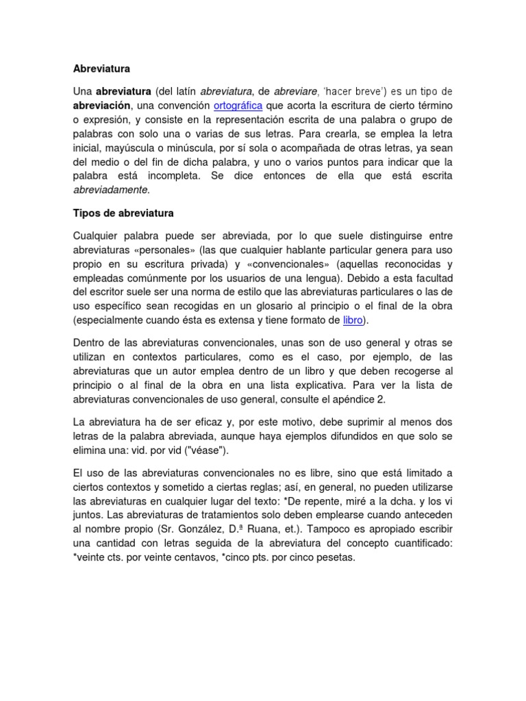 Abreviatura Lexicologia Referencia