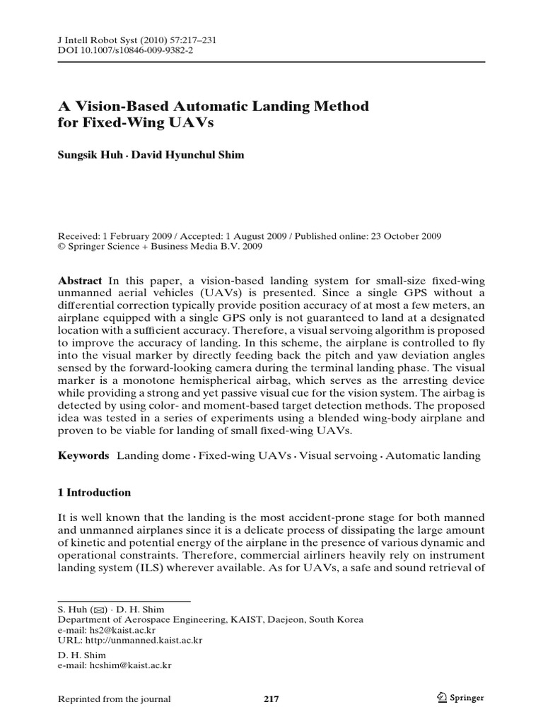A Vision-Based Automatic Landing Method For Fixed Wing UAVs | PDF ...