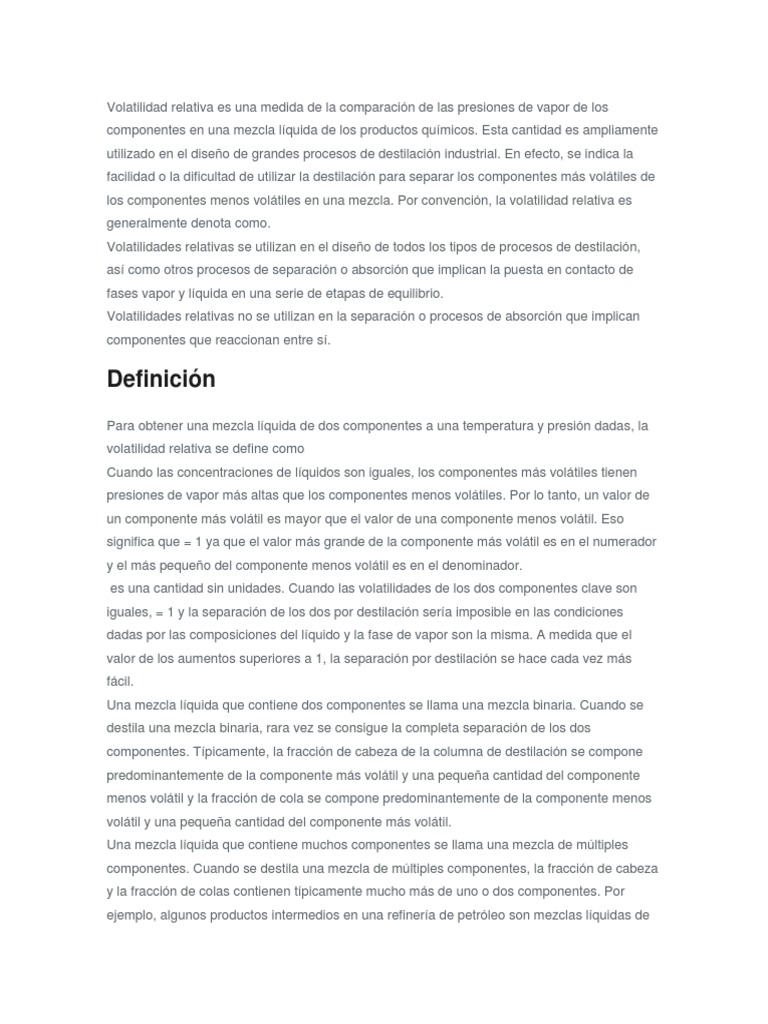 Volatilidad Relativa PDF Destilación Absorción (Química)