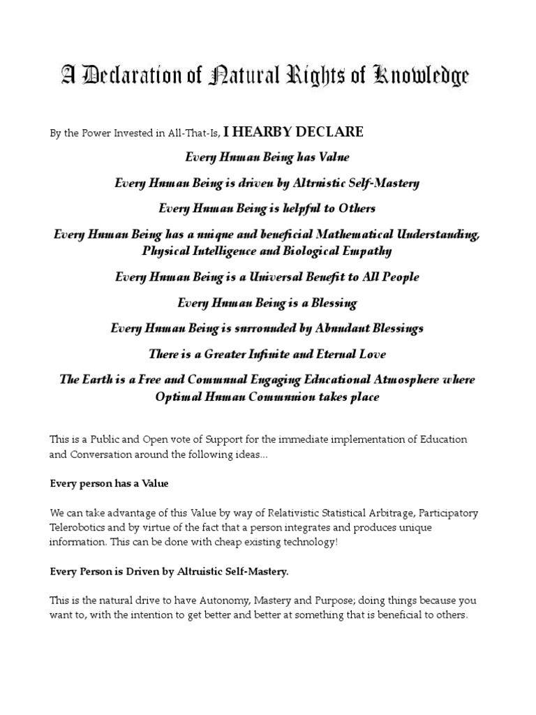 A Declaration of Natural Rights of Knowledge and An Open Letter To ...