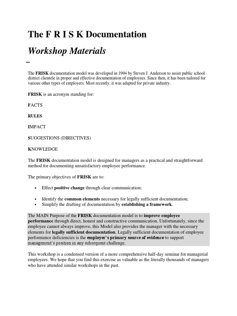 Rv-Unsatisfactory Employee Performance Document-Frisk | PDF | Security ...