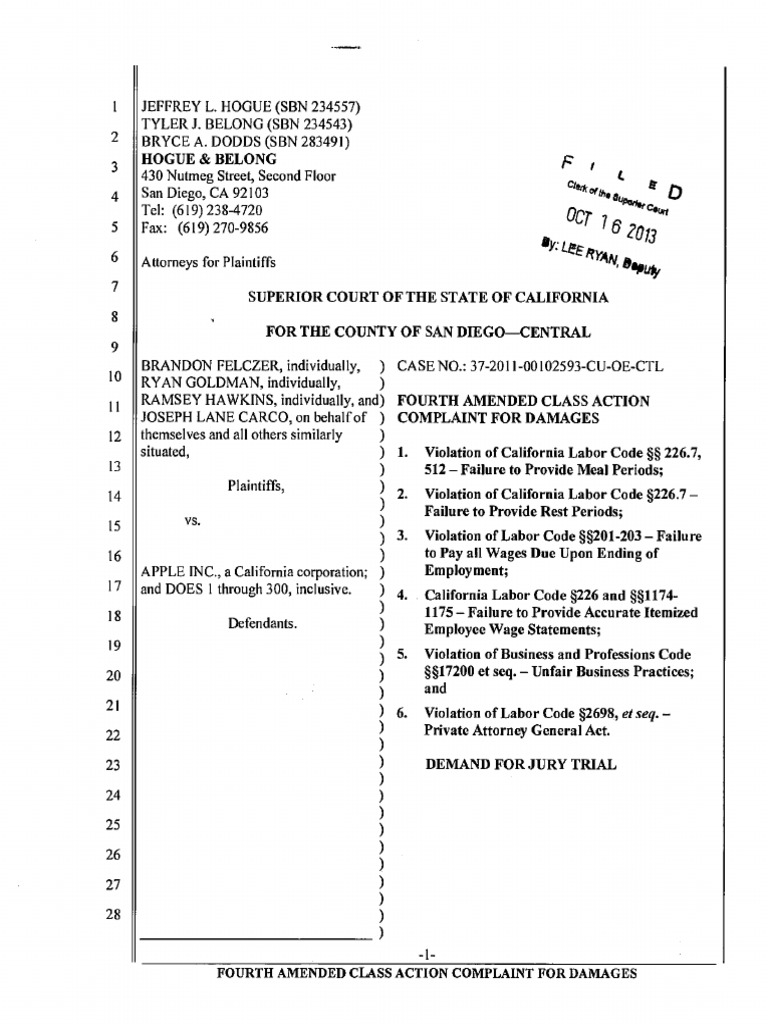 Apple California Labor Code Class Action Suit Amended Complaint 4