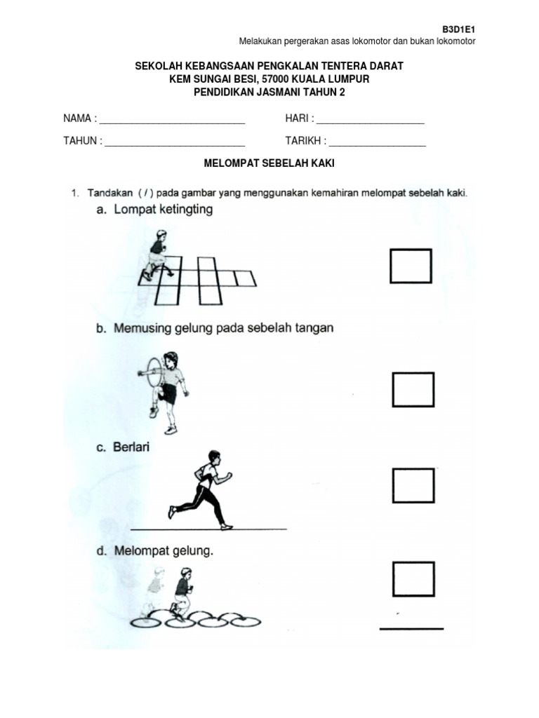 Lembaran Kerja Pendidikan Jasmani Tahun 4