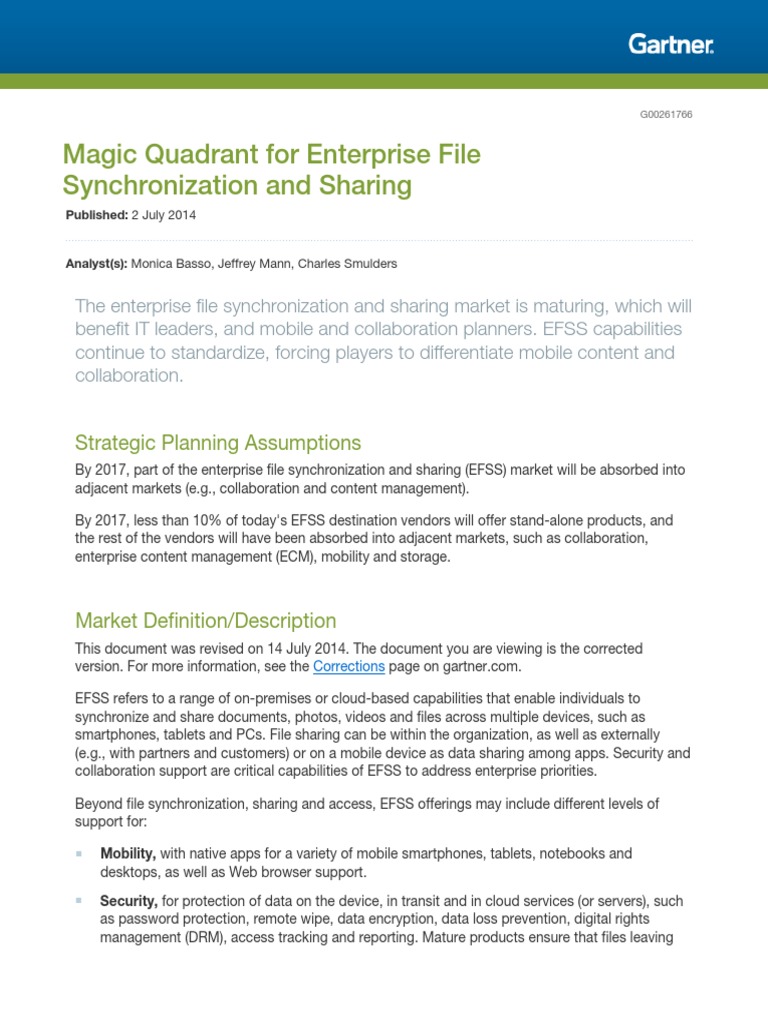 Gartner Magic Quadrant For Enterprise File Synchronization and Sharing