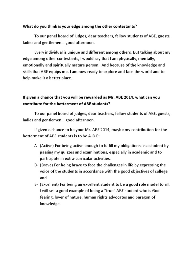 What Do You Think Is Your Edge Among The Other Contestants PDF