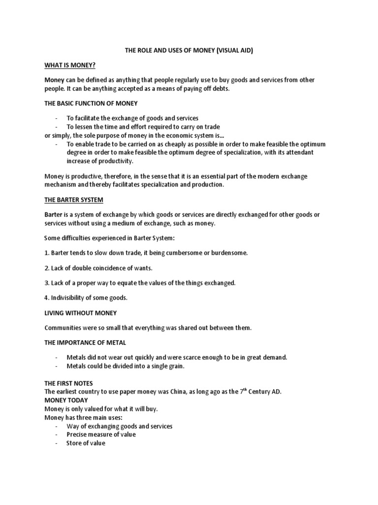 Uses and Roles of Money Explained | PDF | Coins | Value (Economics)