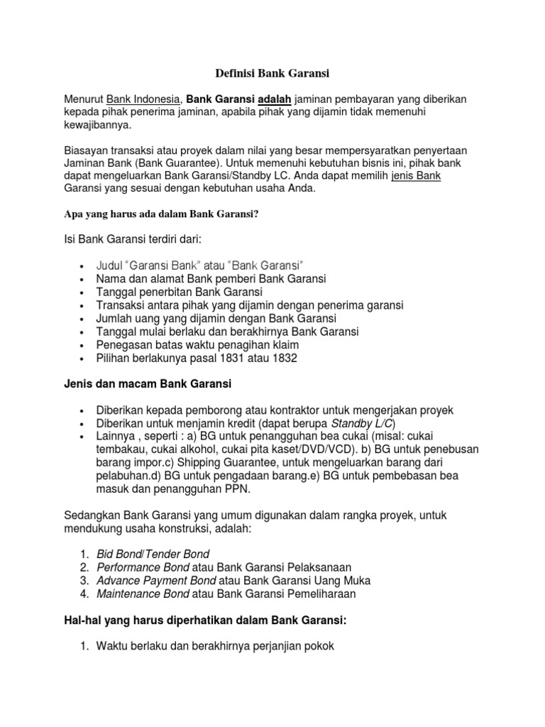 Contoh Surat Buka Akaun Bank Guarantee