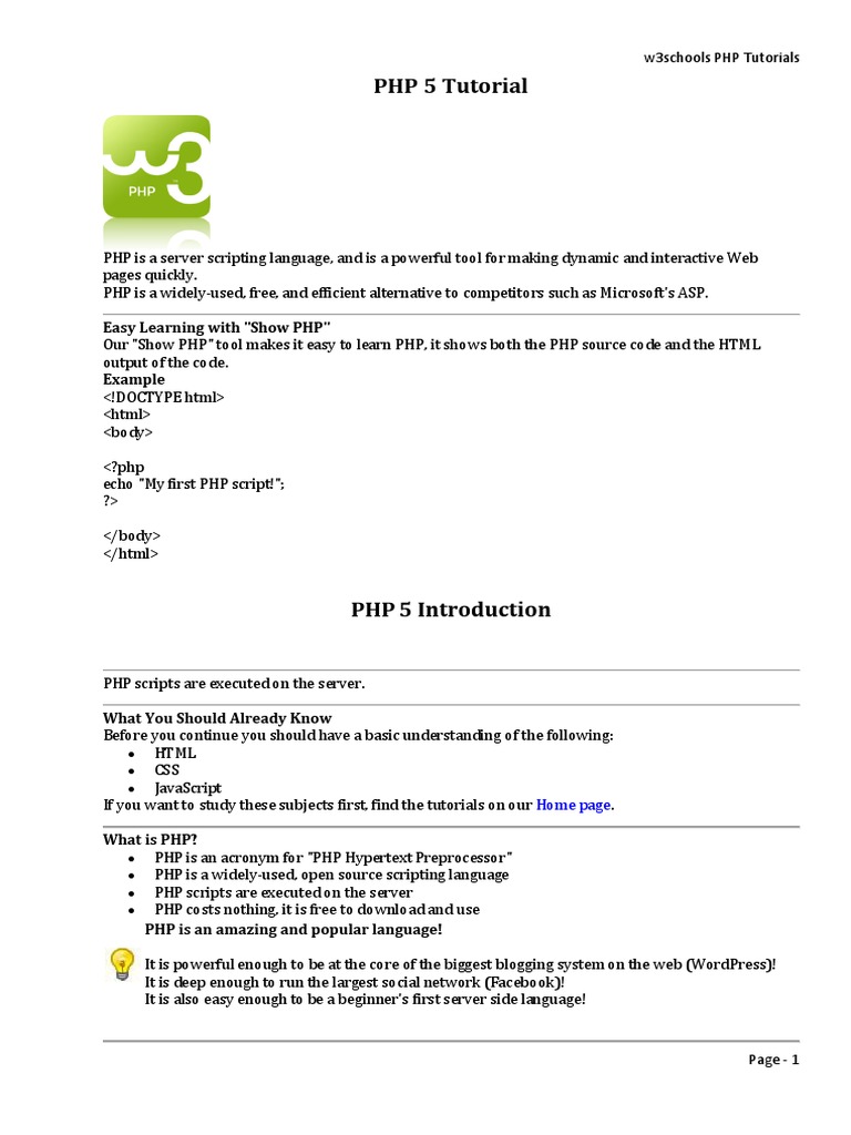 PHP 5 Tutorial W3Schools PDF Php Control Flow
