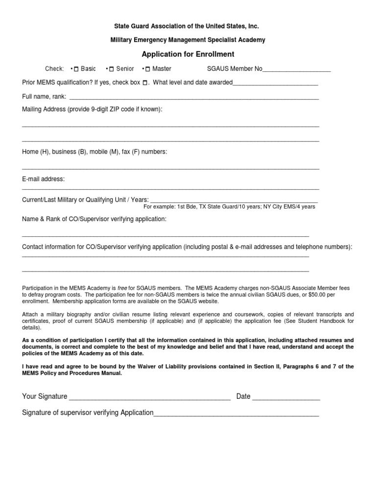 MEMS Academy Enrollment Application | PDF