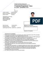 Technical Training Programme - 2014: Admit Card - Screening Test