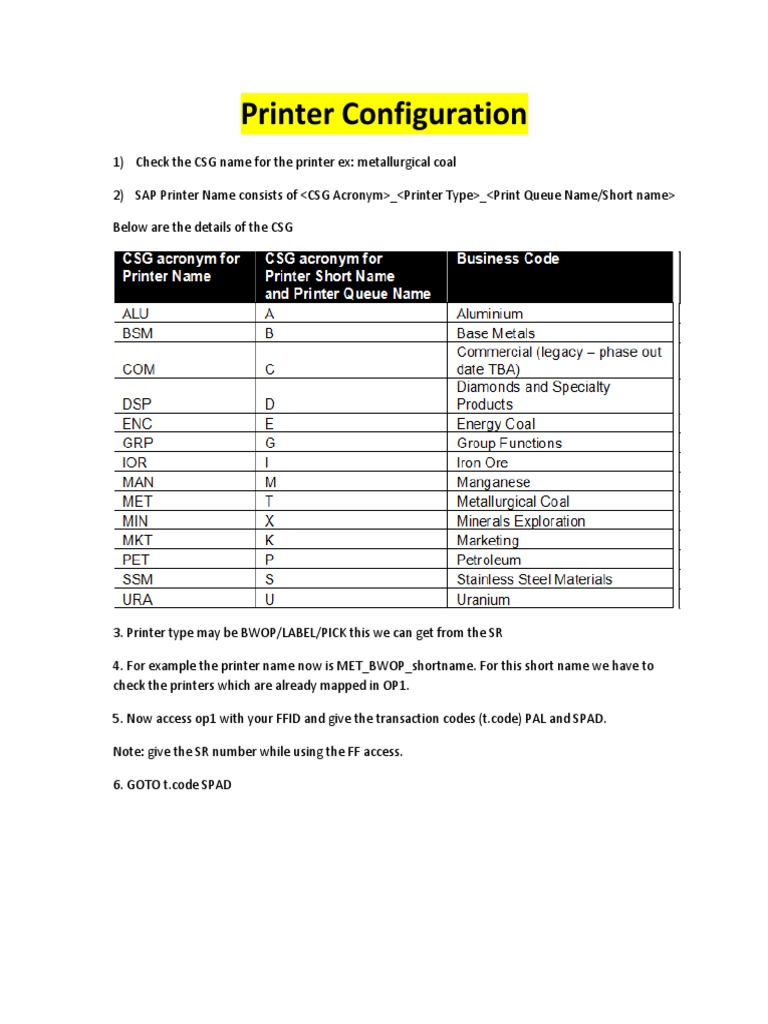 SAP Printer Configuration PDF