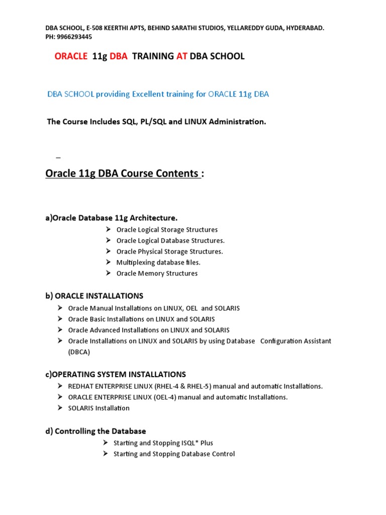 Oracle DBA 11g Training at DBA School | PDF | Backup | Oracle Database