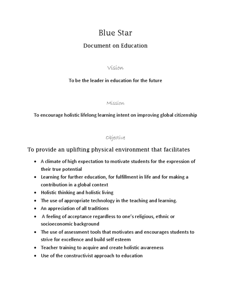 Holistic Education Vision and Mission | PDF