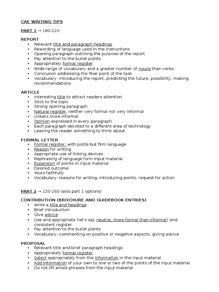 CAE Writing Tips and Guidelines | PDF | Vocabulary | Linguistic Morphology