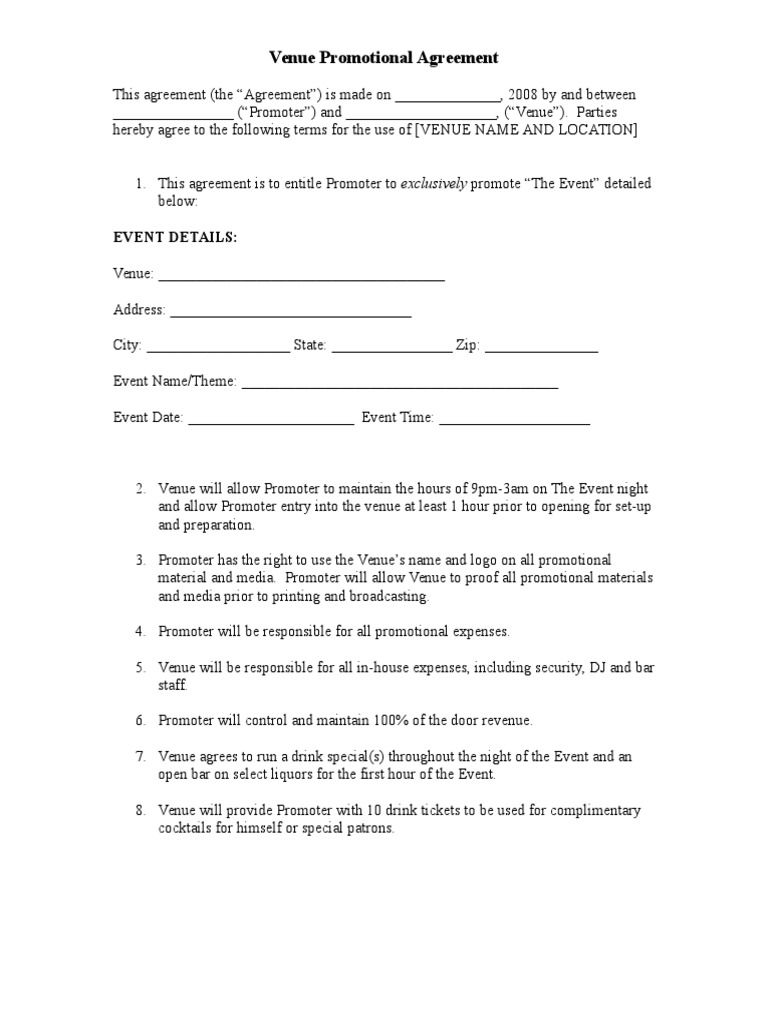 Venue Promotional Agreement