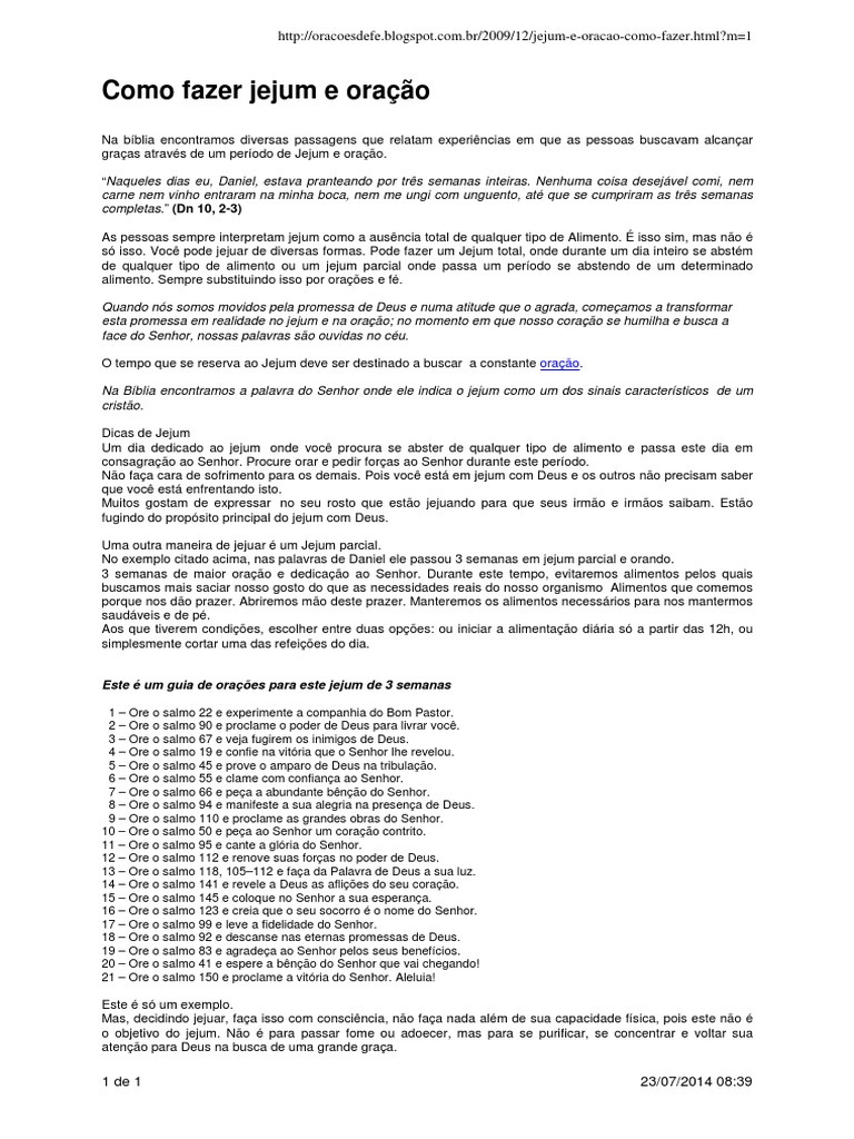 Como Fazer Jejum E Oração Pdf Jejum Oração
