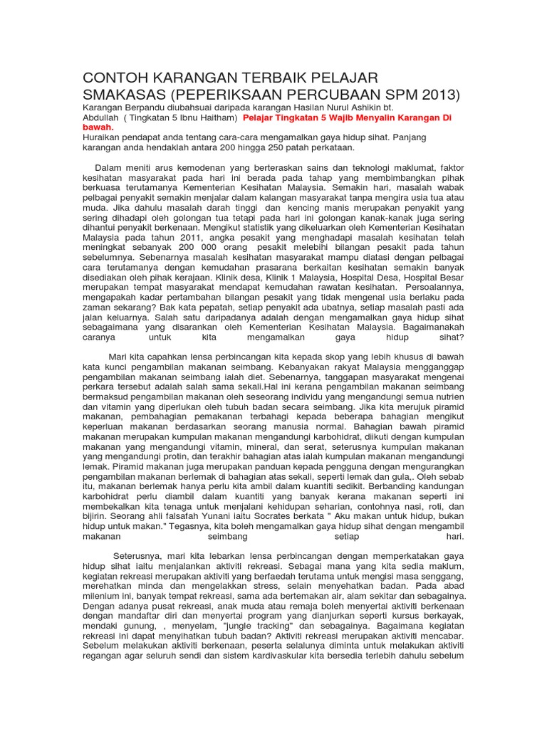 Contoh Karangan Terbaik Pelajar Smakasas Pdf