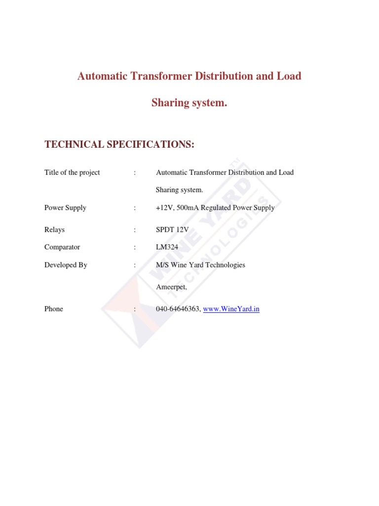 Automatic Transformer Distribution and Load Sharing System.: Technical ...